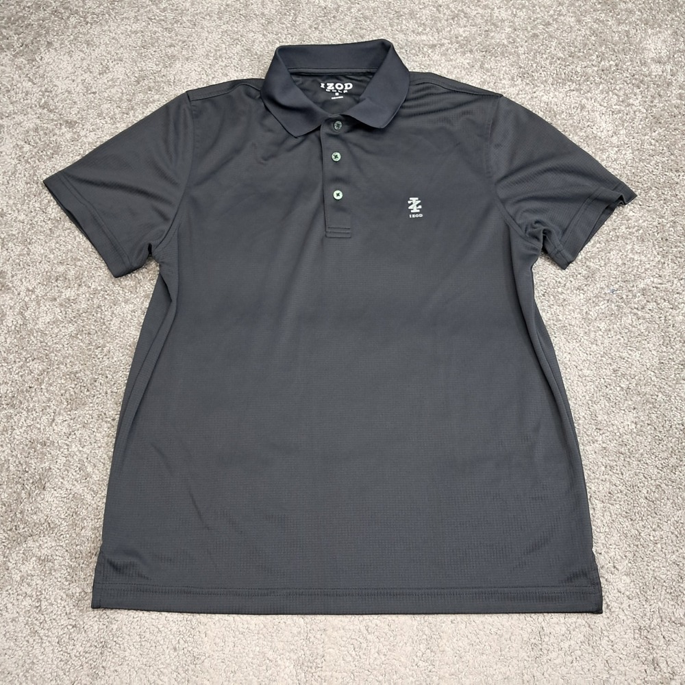 IZOD Golf Mens Short Sleeve Performance Polo Shirt Gray Grid Texture Size M